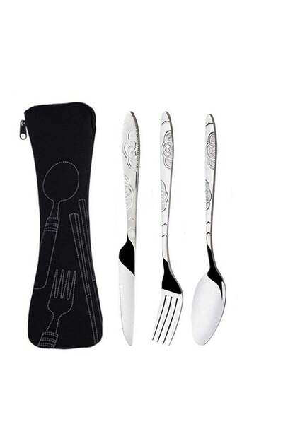 Generic 4-Piece Portable Cutlery Set With Case, Knife, Fork, Spoon