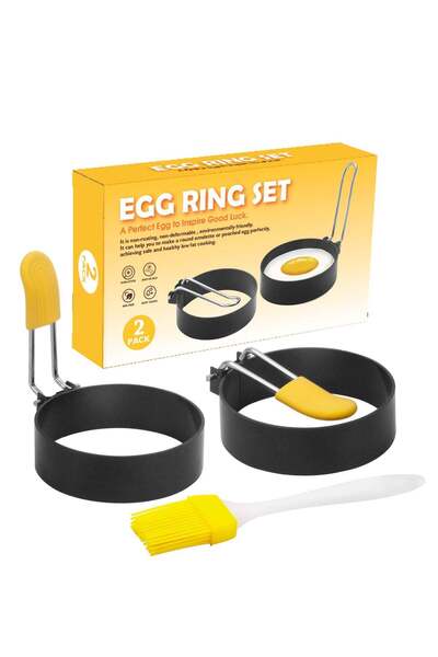 Generic YANCI Egg Rings For Breakfast,Mini Pancakes,Fried Eggs,2 Pack Egg Pancake Maker Molds With 1 Brush,