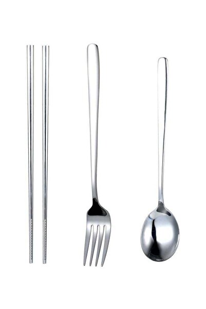 Generic 4-Piece Stainless Steel Flatware Set With Storage Case Silver Chopsti...