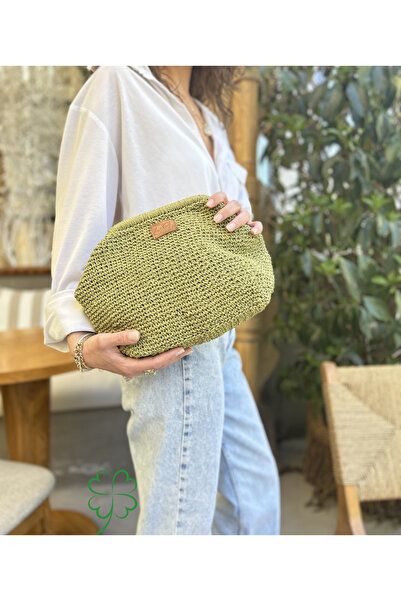 ByTooche İris Burslu Astarlı Lacivert Kağıt Ip Çanta , Örgü Clutch, El Çantas...
