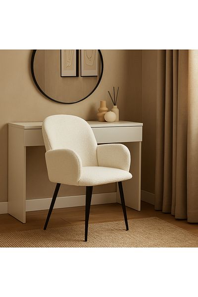Vi Markets White bouclé fabric chair - black legs