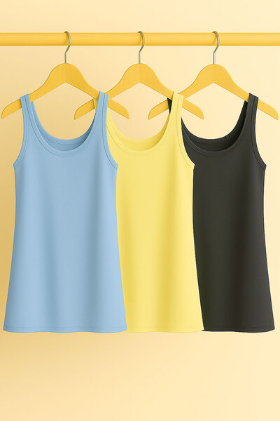 EFFE 3 Pieces A-Line Plus Size Cotton Thick Strap Tank Top T-Shirt