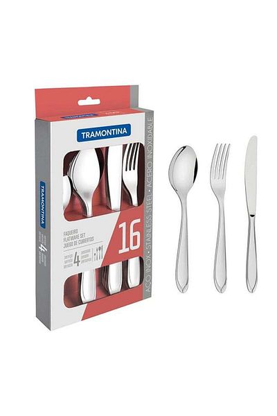 Generic TRAMONTINA Laguna 16 Pieces Stainless Steel Flatware Set with Table Knife and High Gloss Finish and