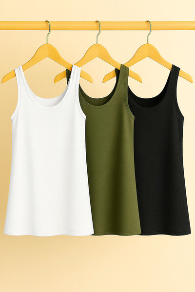 EFFE 3 Pieces A-Line Plus Size Cotton Thick Strap Tank Top T-Shirt