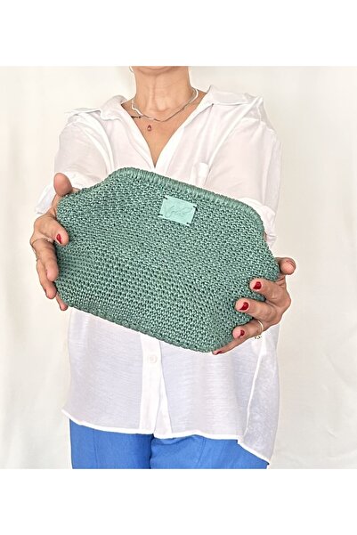 ByTooche Iris Scholarship Lined Navy Blue Paper Rope Bag, Knitted Clutch, Han...