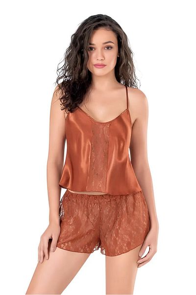 Bleu Petite Lace Transparent Detailed Satin Shorts Pajamas Suit