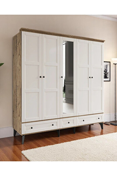 miracool Karin 5 Kapılı Dolap / Gardrop / %100 MDF / Çam-Aytaşı / Ücretsiz Kurulum