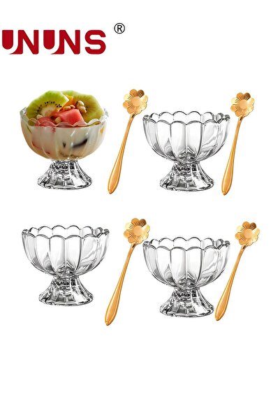 Generic Glass Ice Cream Bowls Set Of 4 With Spoons,Classic Footed Dessert Cup...