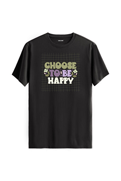 Colermi تي شيرت للجنسين بنمط شبكي قديم "اختر أن تكون سعيدًا".