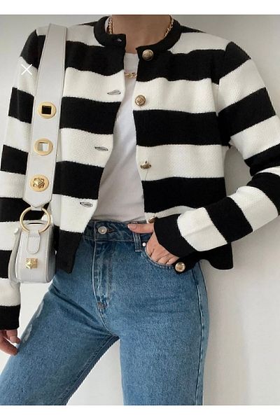 Zem Knitwear stripe short cardigan
