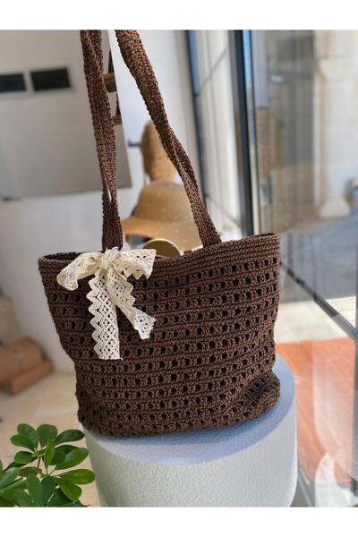 Zeynep Keskin Design Handmade Knitted Bag, Straw Bag, Women's Shoulder Bag, Beach Bag Lined
