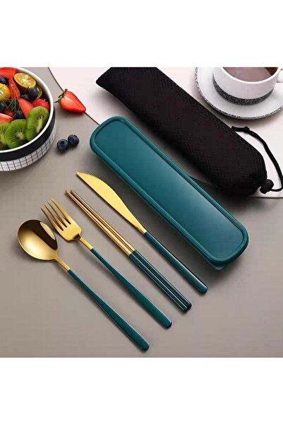 Generic Cutlery Set – Green & Gold Knife | Spoon | Fork | Chopsticks | 4-in-1...