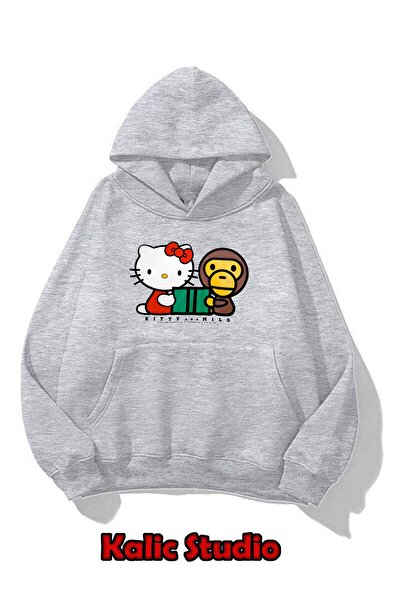 Kalic Studio Unisex Bape Printed Oversize Sweatshirt Gray