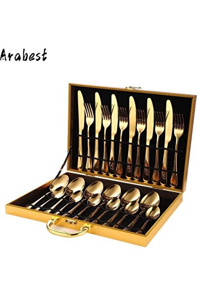 Generic 24-Piece Stainless Steel Cutlery Set Gold