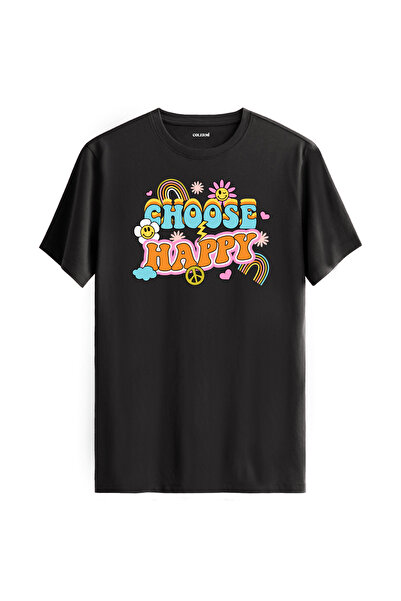 Colermi تي شيرت "اختر السعادة" للجنسين بتصميم قوس قزح والابتسامة