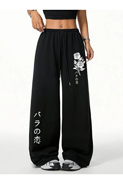 Le Vion بنطال رياضي نسائي موسمي مطبوع بفتحات واسعة من خيطين