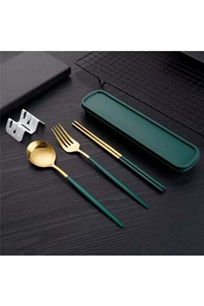 Generic 4-Piece Chopsticks Spoon Fork Set Portable Cutlery Set With Box