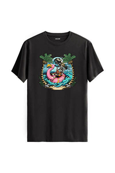 Colermi تي شيرت مطبوع عليه هيكل عظمي وفلامنغو مصنوع من القطن بنسبة 100%