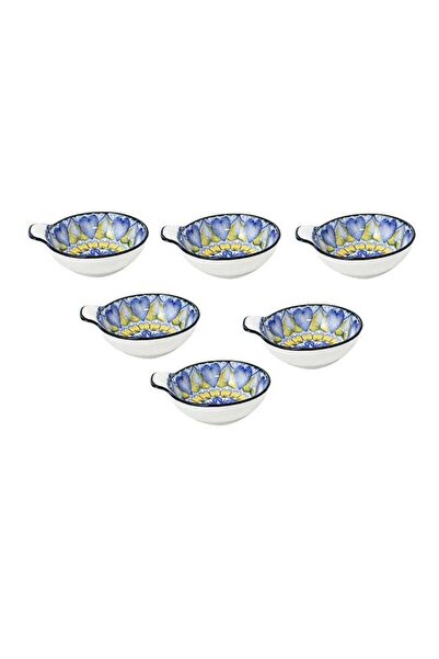 Generic 6-Piece Hand-Painted Bowl With Handle Blue/White 11.2x9.5x4cm