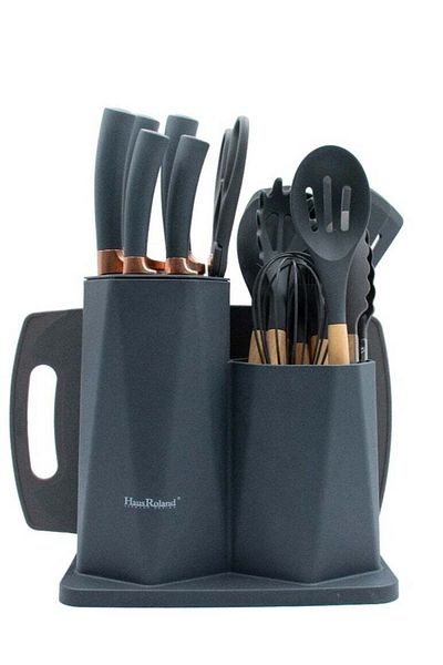 Generic HausRoland 19 Pieces Knife Set for Kitchen, Cooking Utensils Set, Includes Tongs, Spoon, Spatula &