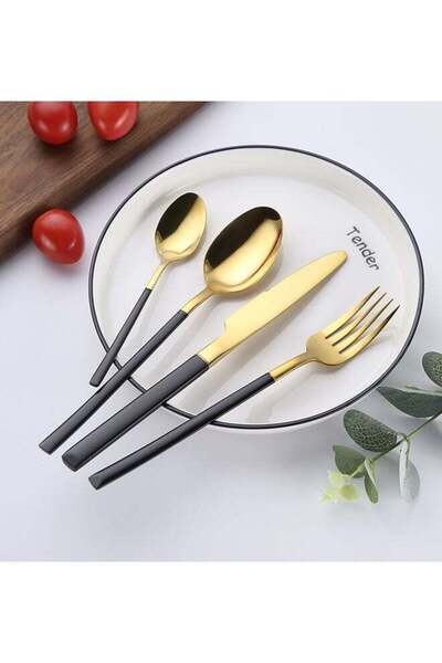 Generic 4-Piece Premium Cutlery Set Black/Gold