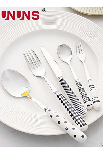 Generic Flatware Set,5 Pcs Vintage Silverware Set,Fork And Spoon With Ceramic...