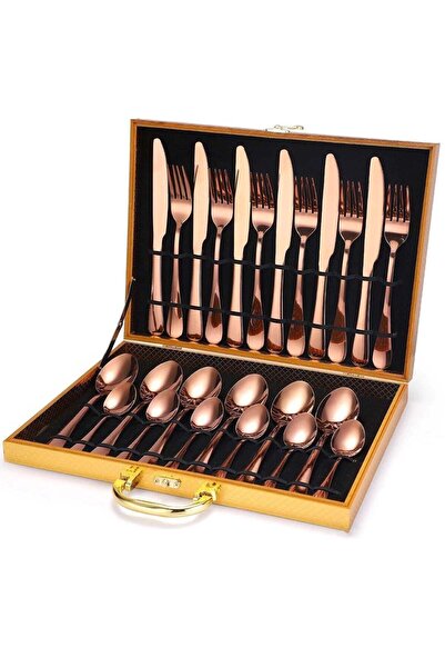 Generic 24 Pcs Stainless Steel Reusable Spoon Fork And Knives Rose Gold Color...