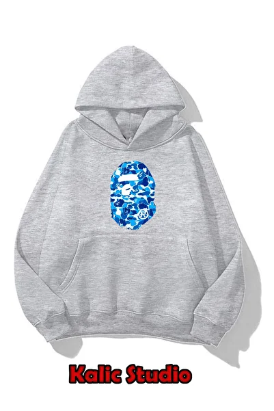 Kalic Studio Unisex Bape Printed Oversize Sweatshirt Gray
