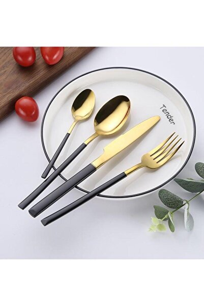 Generic 4-Piece Premium Cutlery Set Black/Gold