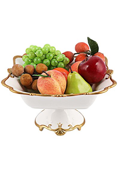 Generic LIFE SMILE Round Bone China Serving Bowl With Gold Stand - Fruit Bask...