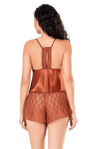 Bleu Petite Lace Transparent Detailed Satin Shorts Pajamas Suit