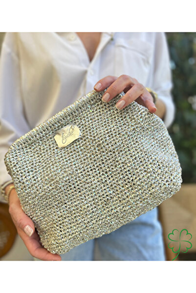 ByTooche İris Simli Burslu Parlak Kağıt Ip Çanta , Örgü Clutch, El Çantası, P...