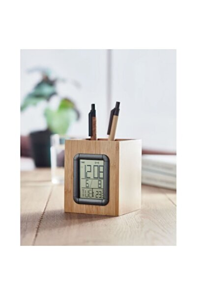 4desire.ro Suport pixuri din bambus cu calendar digital, ceas desteptator si ...