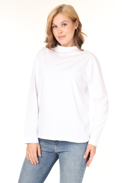 Tight Lady Dik Yaka %100 Pamuk Uzun Kol Penye Balıkçı Yaka Rahat Kesim Regular Kalıp T-Shirt Tişört