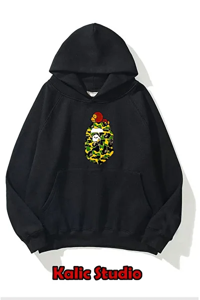 Kalic Studio Unisex Bape Printed Oversize Sweatshirt Black
