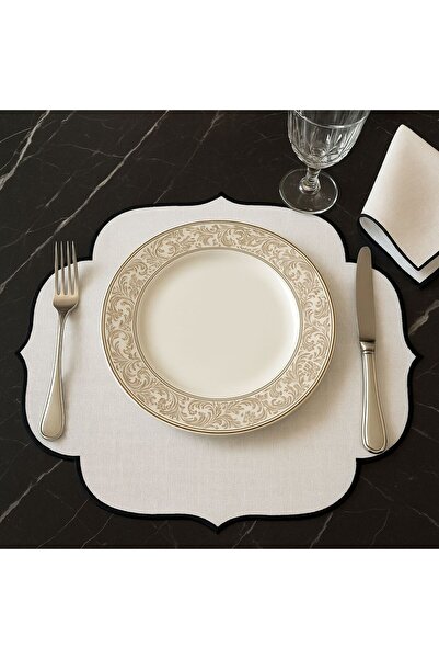 Onedekor 6-Piece Lola Service Leaf Embroidered Linen Effect-Black