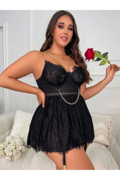 Freshness For Dreams 8487 Black Battal Fancy Dress Nightgown
