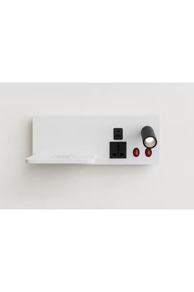 Nerfa Smart Bedside Light Panel with Wireless Charger, USB Ports, and Power Socket - White Frame