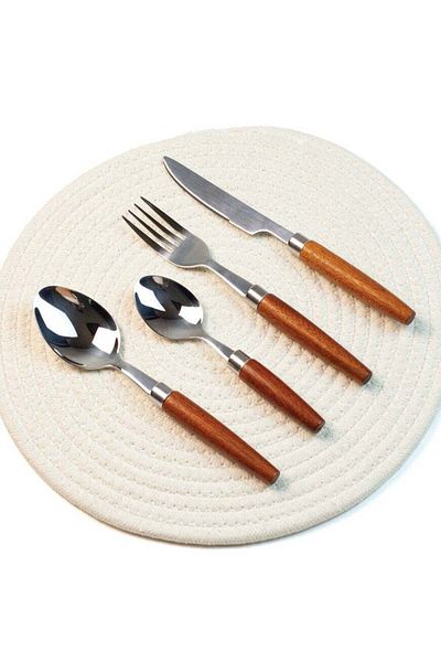 Generic Beram Woodland Steel Cutlery Set, Stainless Steel Flatware with Wooden Handles, 18/10 Grade Kitchen