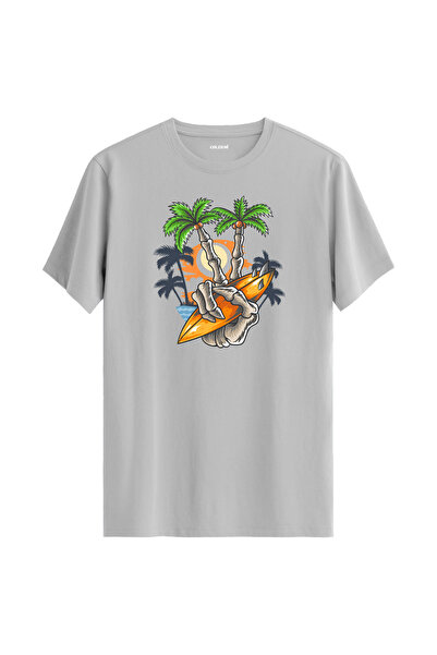 Colermi تي شيرت مطبوع عليه لوح ركوب الأمواج وأعناق النخيل مصنوع من القطن بنسب...