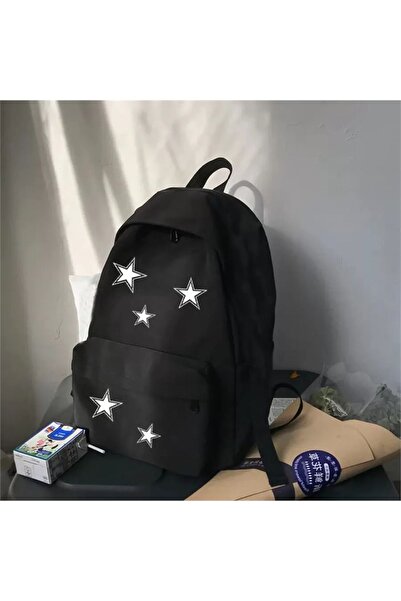 Gofeel Harajuku Y2k Suluklu Siyah Basic Yıldız Kolaj Okul Sırt Çantası