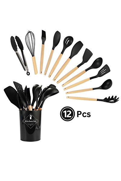 Generic مجموعة أدوات الطهي من بورتوني، 12 قطعة، مجموعة ملاعق سيليكون غير لاصق...