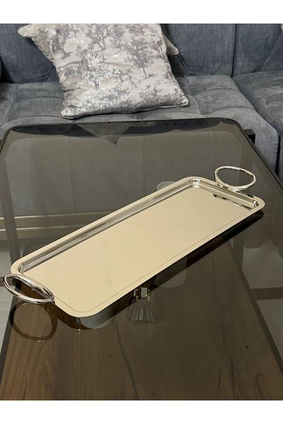 aljahwari Rectangular sweets serving tray, full nickel, size 45*18 cm