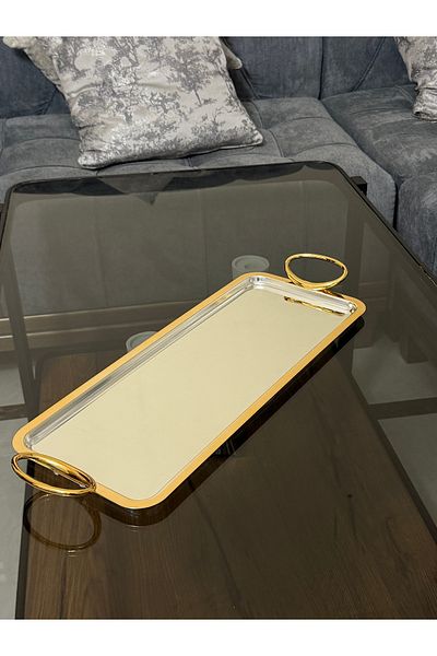 aljahwari Rectangular dessert serving tray with round handle, size 48*18 cm