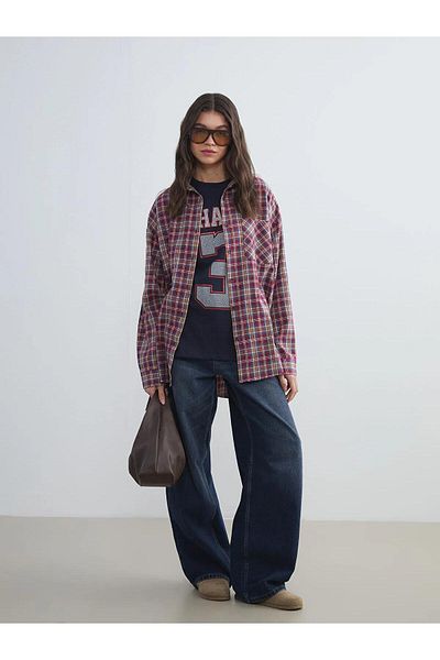 LC Waikiki Καρό Oversize γυναικείο πουκάμισο ξυλοκόπος (W5)