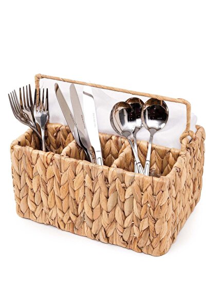 Generic 1 Pack With Handle Flatware Organizer, Hand Woven Water Hyacinth Cutl...