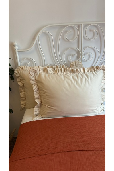 Decamor home Pack of 2 Vanilla Light Beige Cotton Satin Ruffle Pillowcases