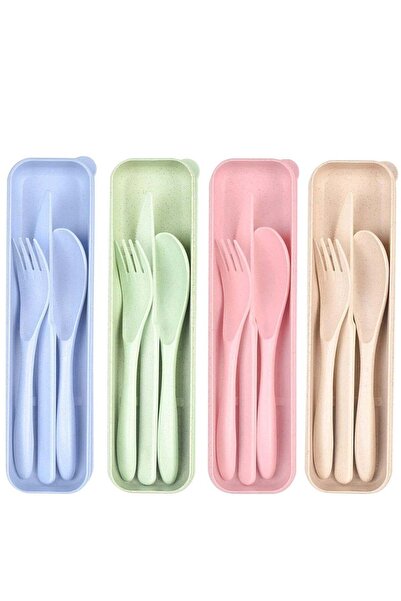 Generic Reusable Travel Utensils Set with Case，4 Sets Wheat Straw Reusable Sp...