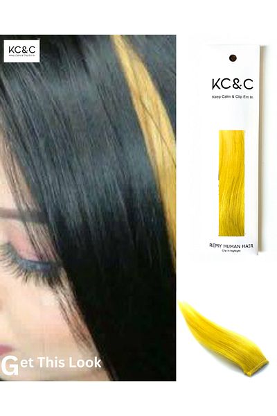 keep calm Yellow Highlights Clip-in Extensions Real Human Hair