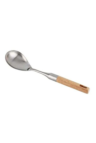 Generic Berger Stainless Steel Rice Spoon With Rubber Wood Handle Wood and Silver